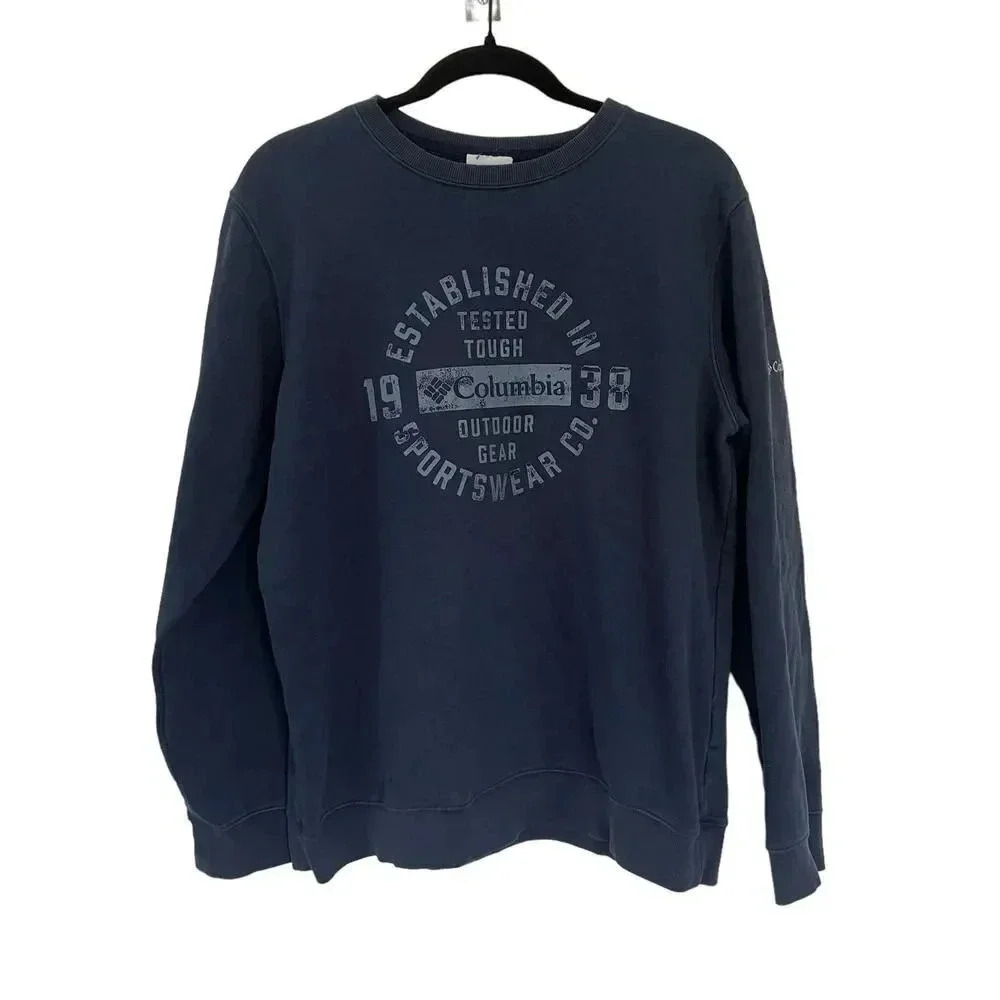 Columbia Mens Blue Crew Neck Sweatshirt Logo Pullover Size Medium